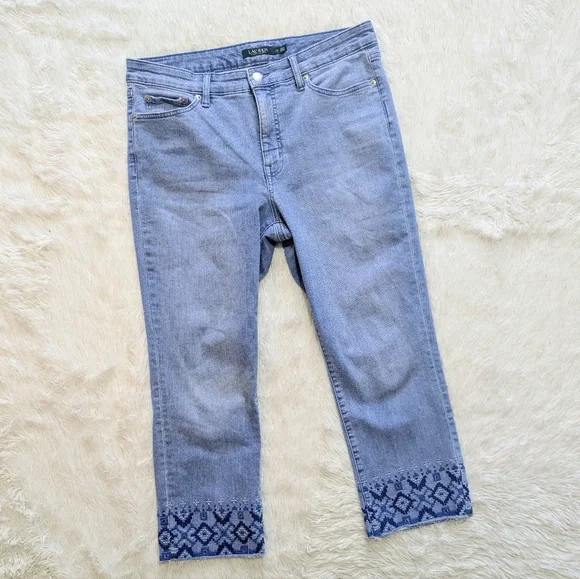 Lauren Ralph Lauren Blue Embroidered Straight Crop Jeans Size 12 - Picture 2 of 13
